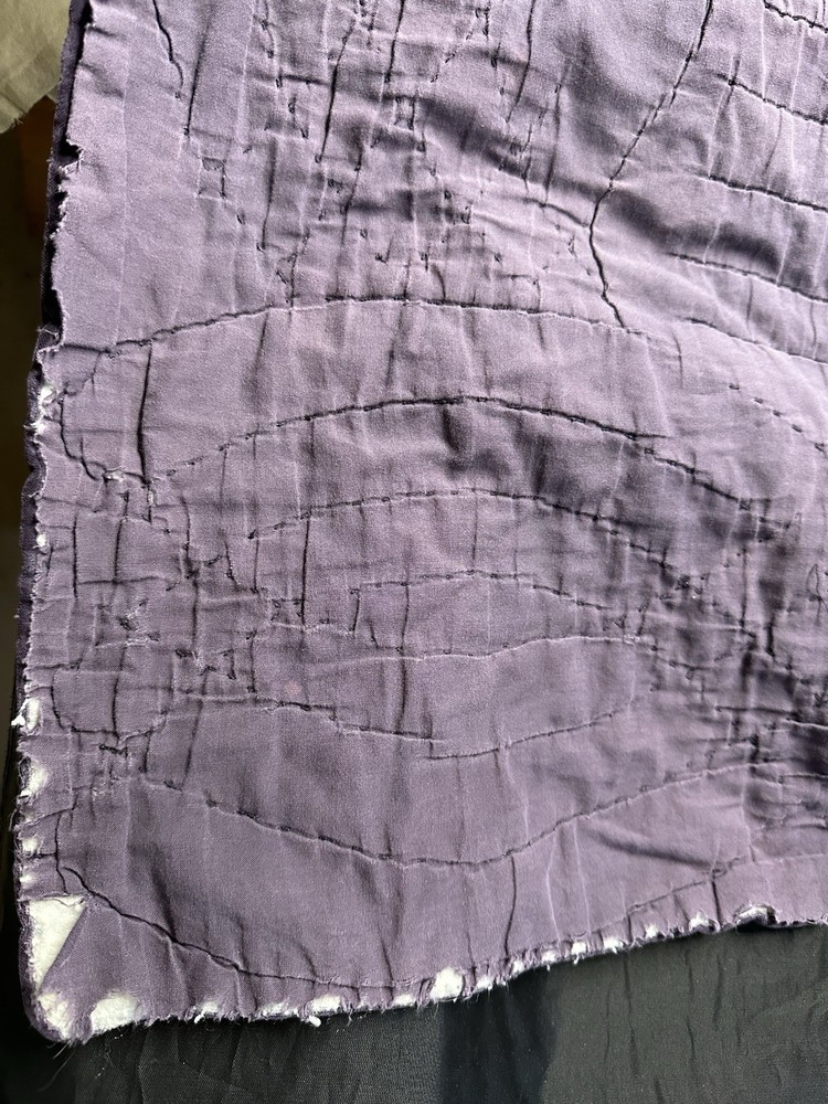 Vintage Full Size Purple Velvet Like quilt Patchwork Square pattern 80x80”