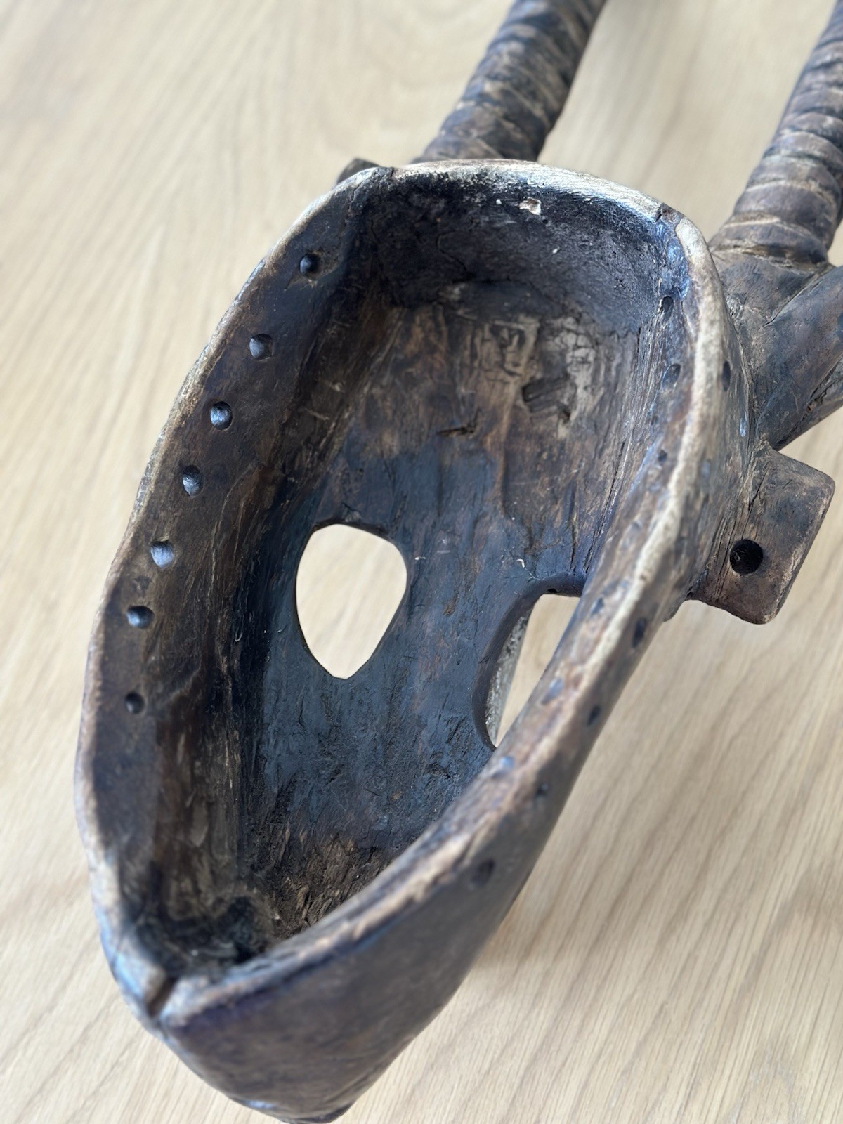 Antique African Antelope Mask Hand Carved Wooden Tribal Art Early 20th Century