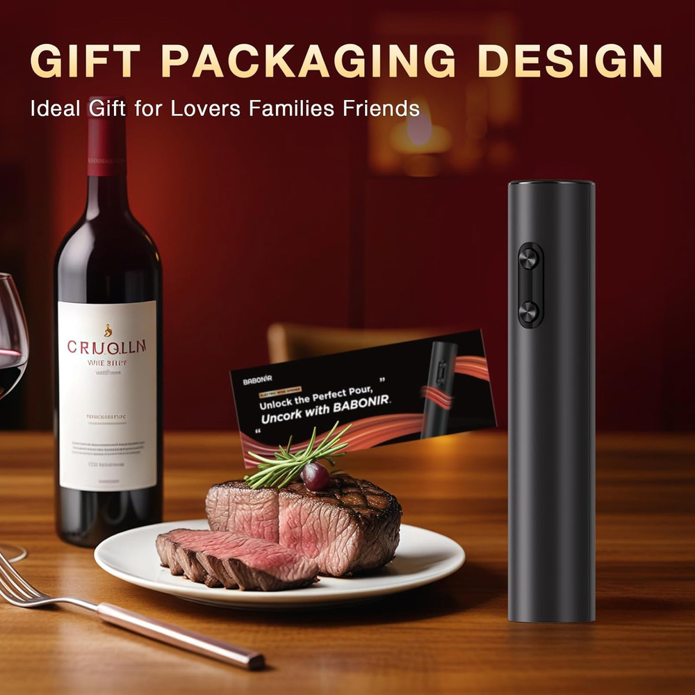 Electric Wine Opener, Automatic Corkscrew with Foil Cutter, One-Button Operation
