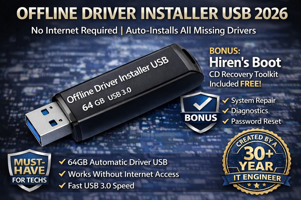 Offline Driver Installer USB 2026 | 64GB Auto Driver Toolkit for Windows PCs