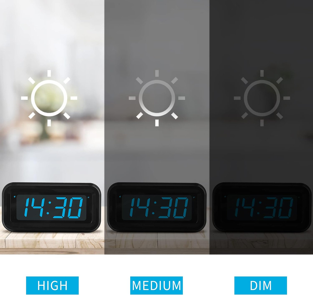 KWANWA Alarm Clock, Digital Clock, Constantly 1.2'' LED Blue Digits Display, Bat