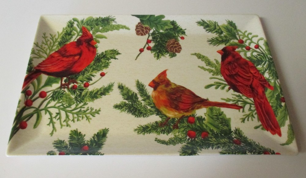Noble Excellence CARDINAL Rectangular Holiday Platter Tray NIB