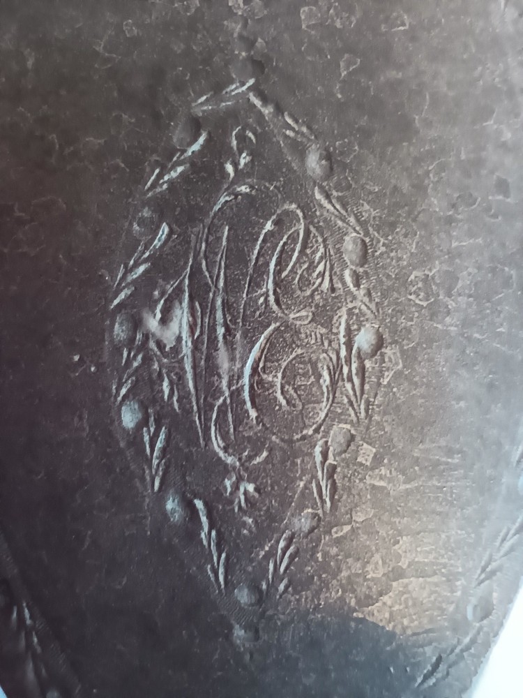Antique Pewter Snuff Box Hinged Monogram Etched Decorated