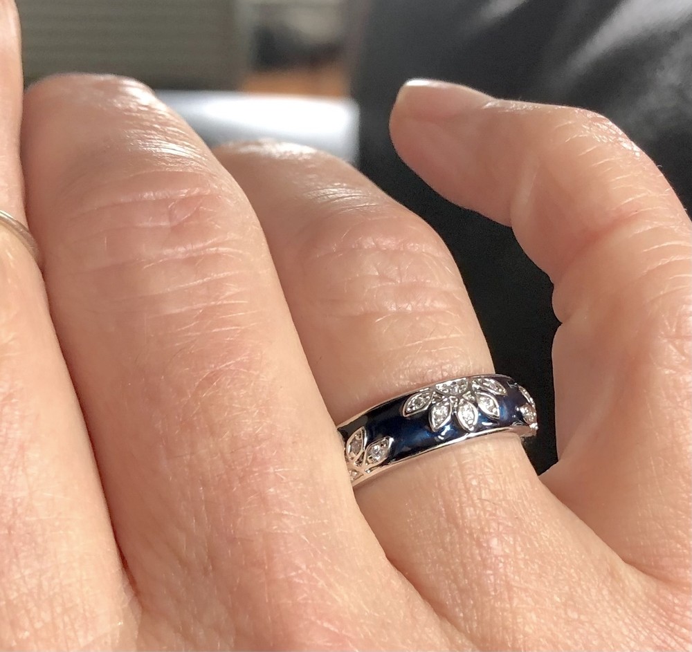 Blue Enamel Cubic Zirconia Leaf Ring