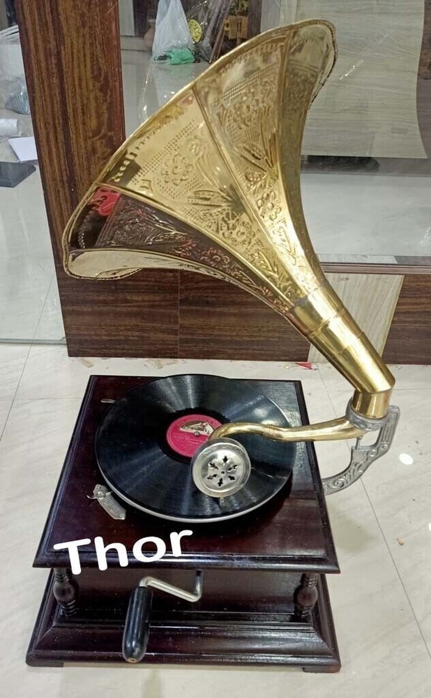 Nautical Brass Gramophone Designer Square With Record Player Gramophone