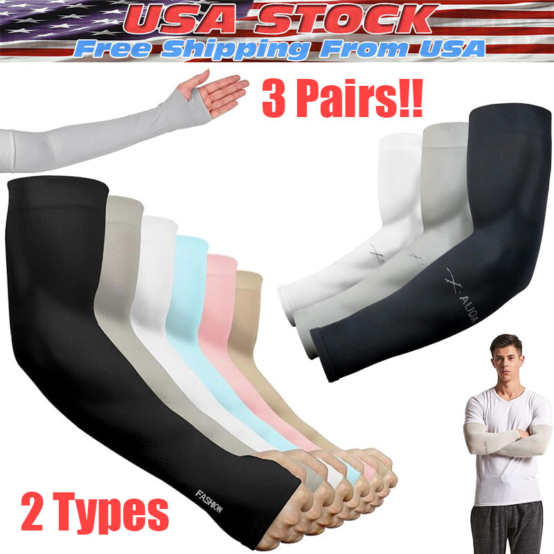 3 Pairs Cooling Arm Sleeves Cover UV Sun Protection Sports Outdoor For Men Women
