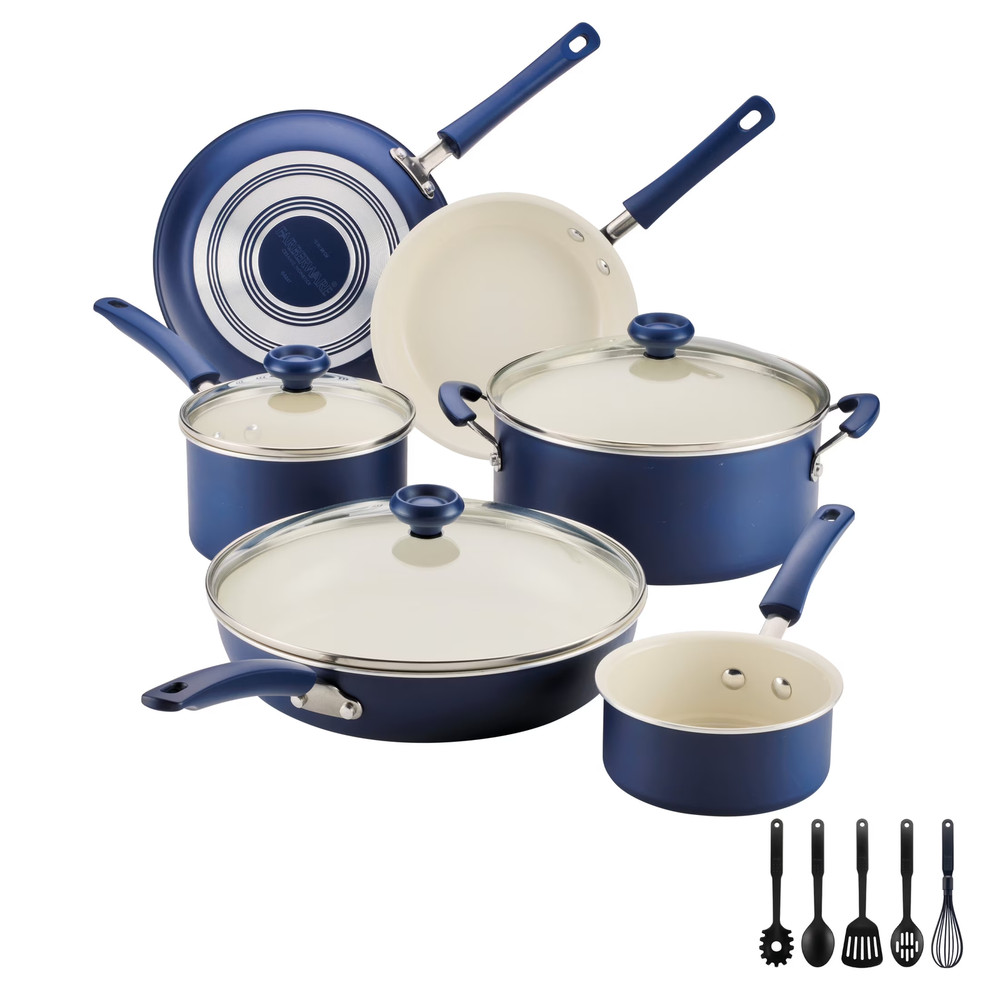 Farberware Easy Clean 14pc Ceramic Nonstick Cookware Set w Tools, Blue