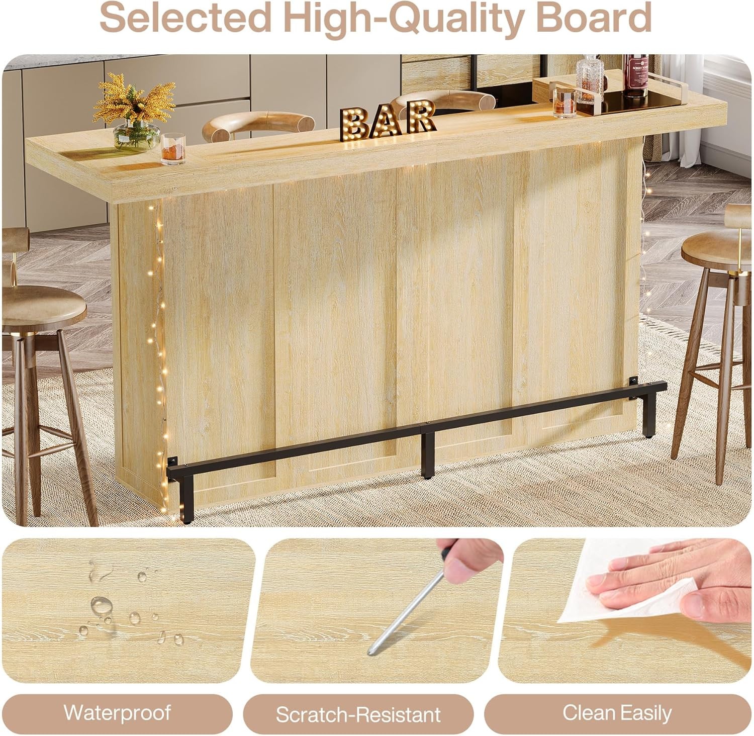 4-Tier Bar Table, 70.9-Inch Large Wooden Home Bar Unit for Home, Patio, Basement