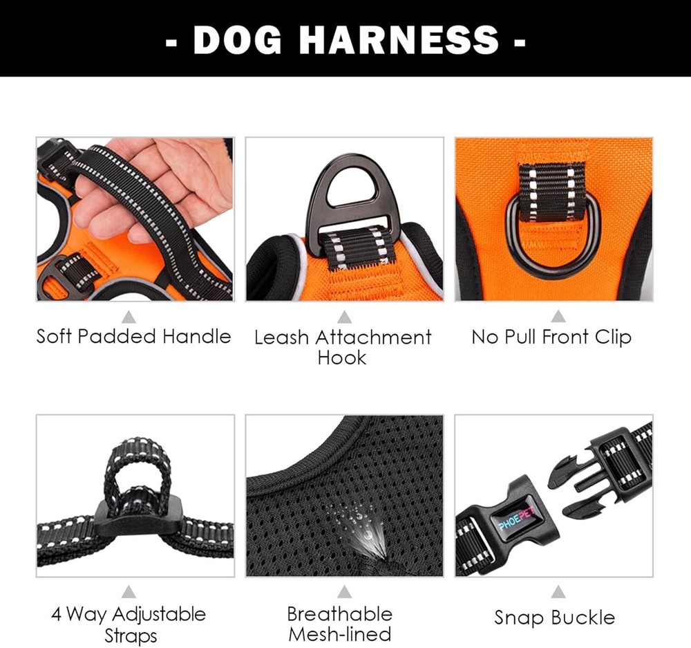 PHOEPET No Pull Dog Harness Medium Reflective Front Clip Vest with Handle,Adjust