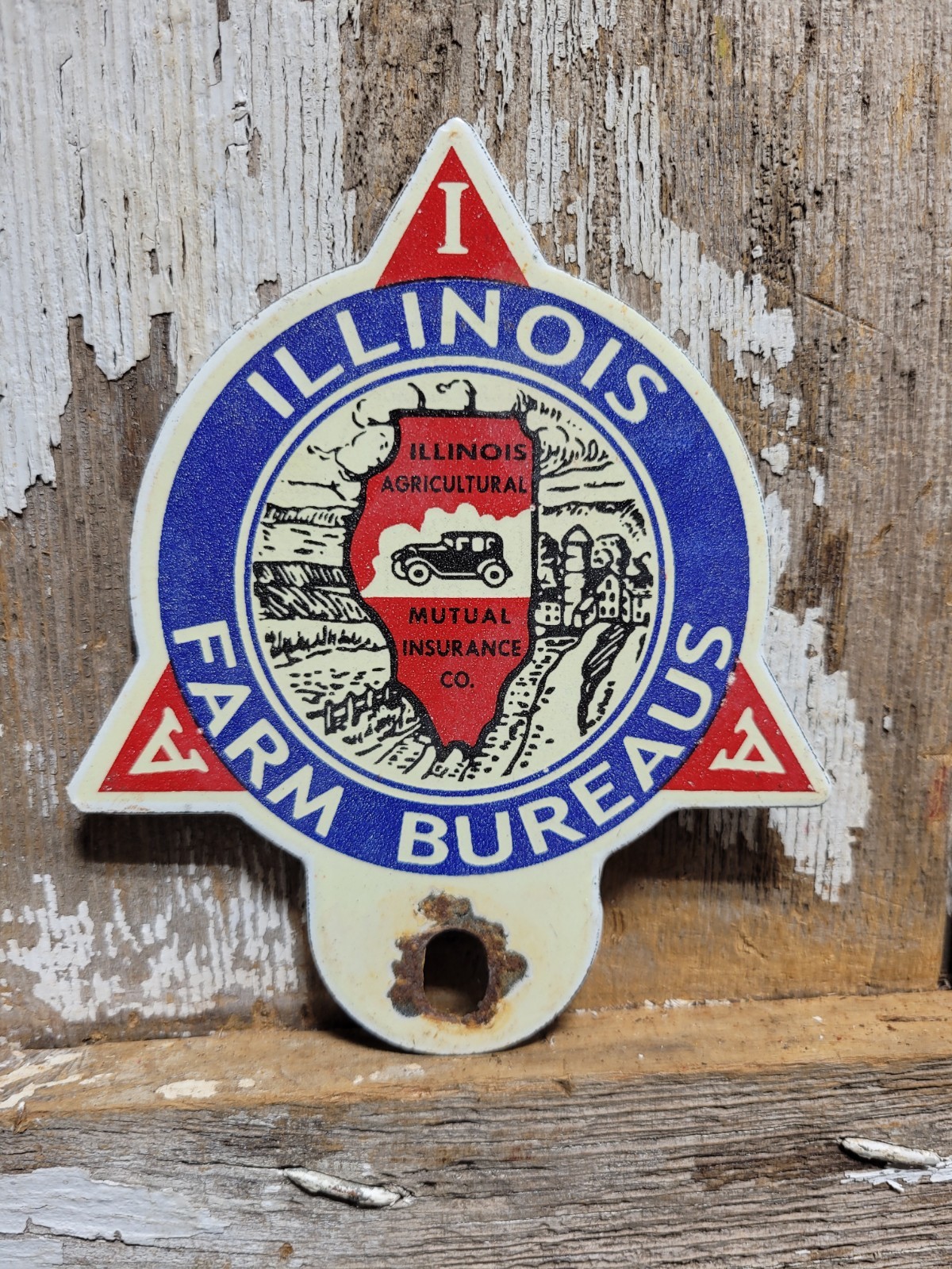 VINTAGE FARM BUREAU PORCELAIN SIGN OLD ILLINOIS FARMING FARMER FARM TAG TOPPER