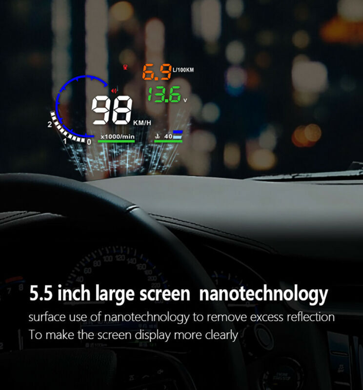 Car Digital OBD2 Speedometer Head Up Display Overspeed Tired Speed Temp Warning