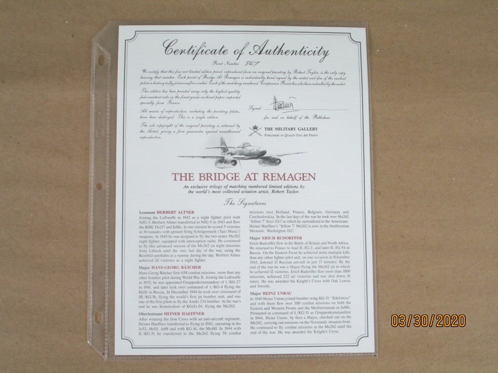 THE BRIDGE AT REMAGEN, SIGNED ROBERT TAYLOR,