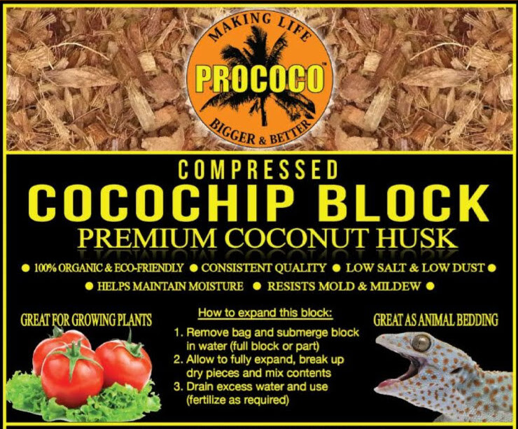 Prococo COCO CHIP - Single block Coco Husk | Organic Coir - Reptile Plants soil