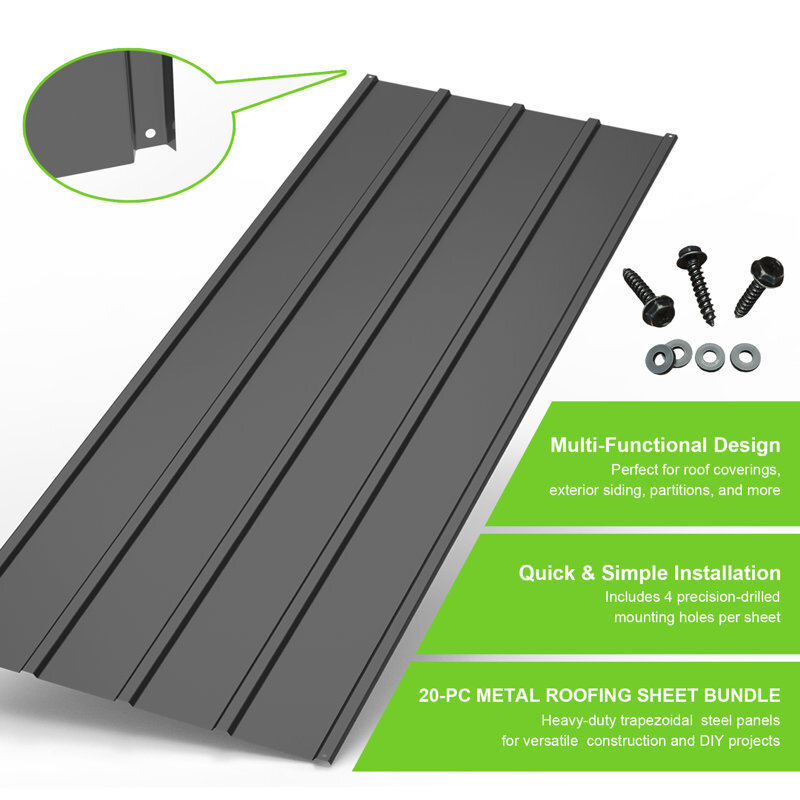 116FT Galvanized Roofing Panel w/Steel Screw for Pergola,Gazebo,Shed(20Pcs,Grey)