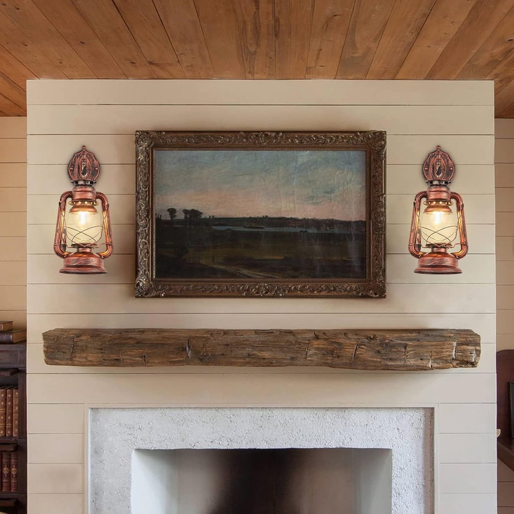 Rustic Wall Sconce Lighting Lantern Mounted Light with Glass Lampshad...