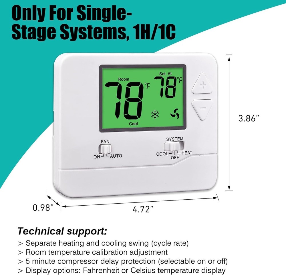 Modern Non-Programmable Thermostat with Green Backlight - Accurate & Reliable