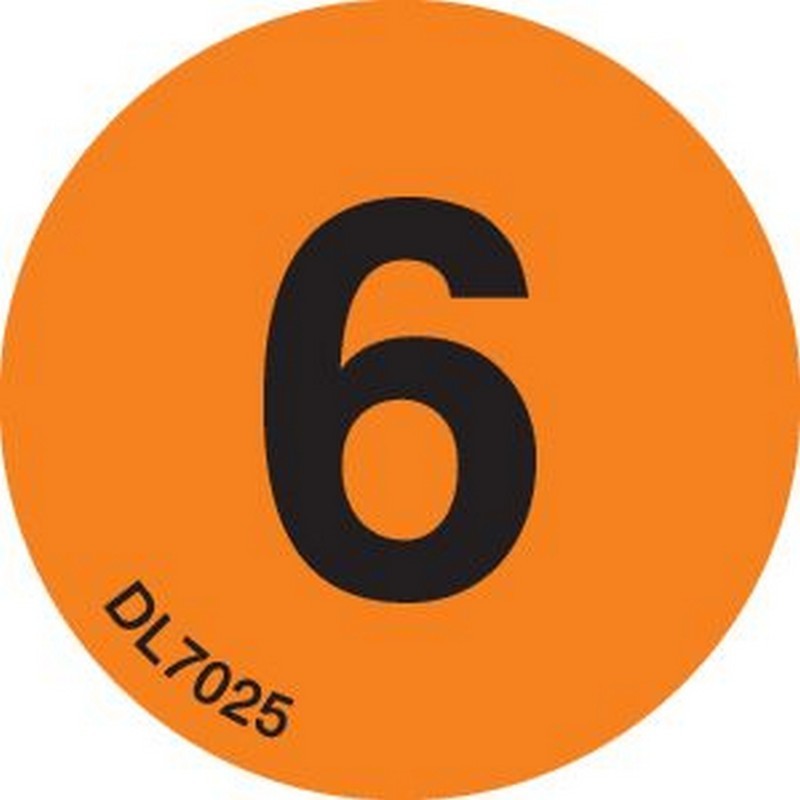 1" Diameter number 6 circle labels (500 per Roll)