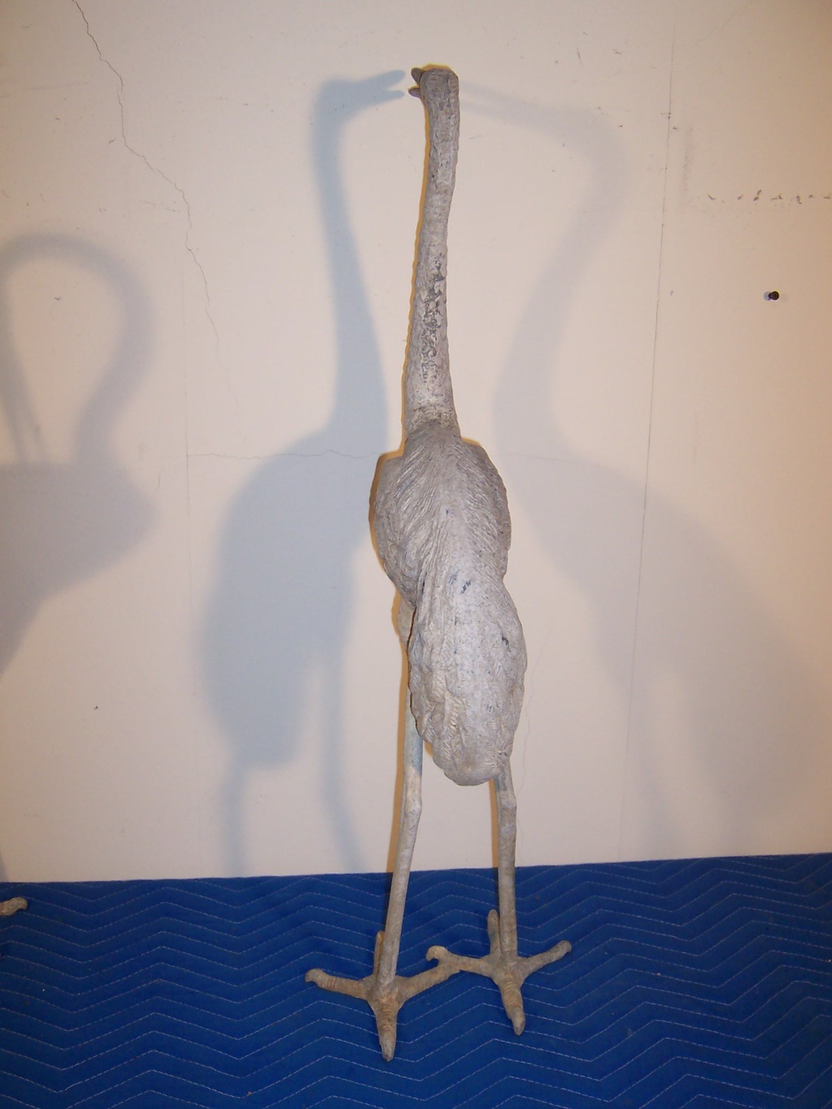 Vintage Weathered Aluminum Egret Crane Bird Garden Pond Statues