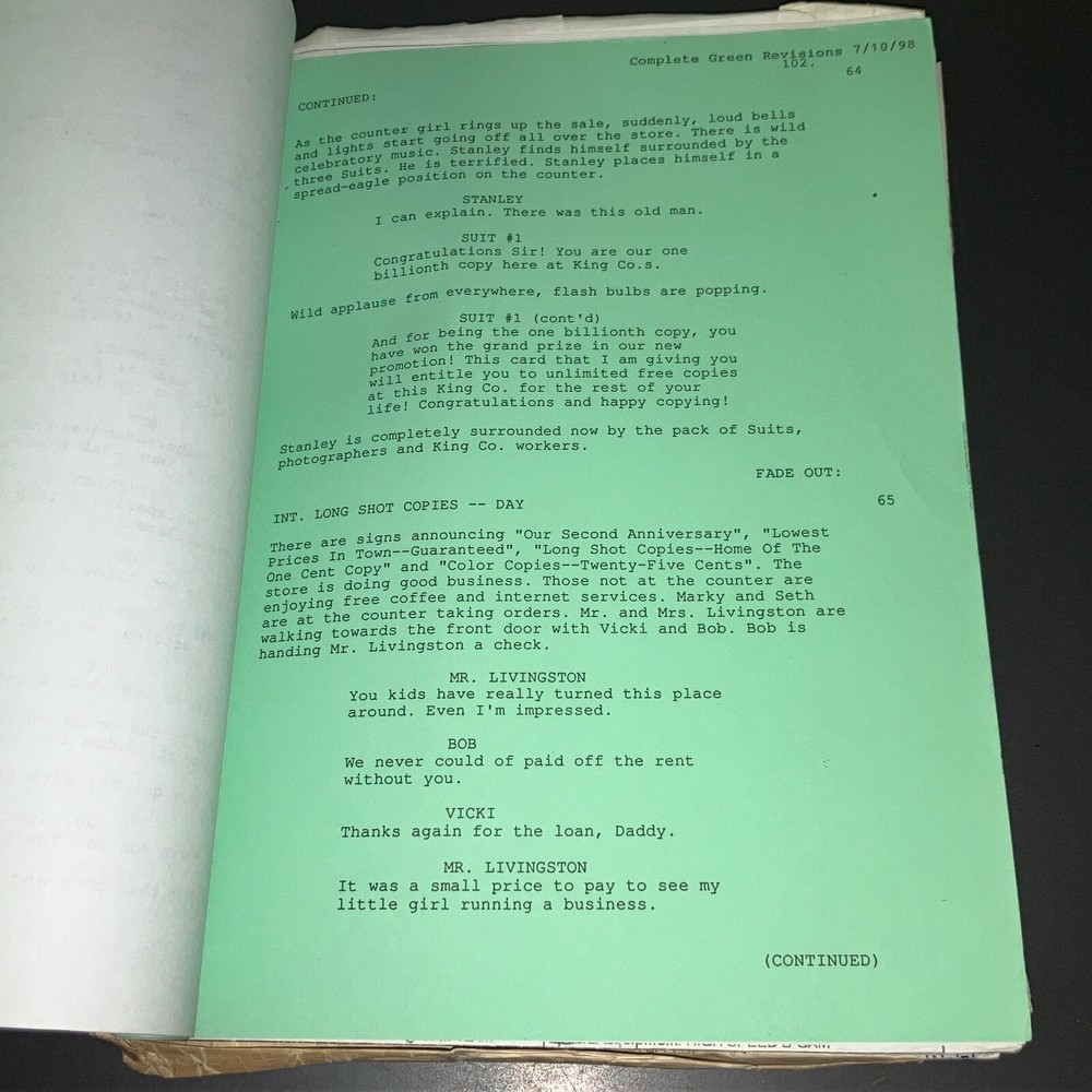 KILL THE MAN (7/10/98) Sound Mixer Prod. Final Draft w/Notes + COA!