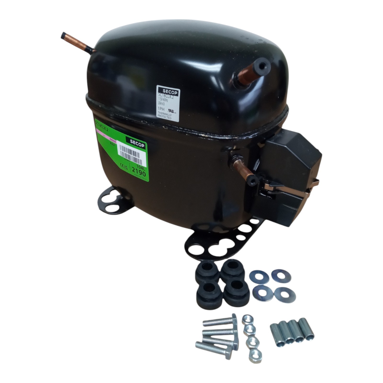 Secop SC18CLX-2 R404a Hermetic Refrigeration Compressor 3671 BTU LBP 115V 3/4HP