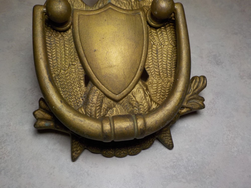 Vintage Solid Brass American Eagle Door Knocker Shield 7'' tall