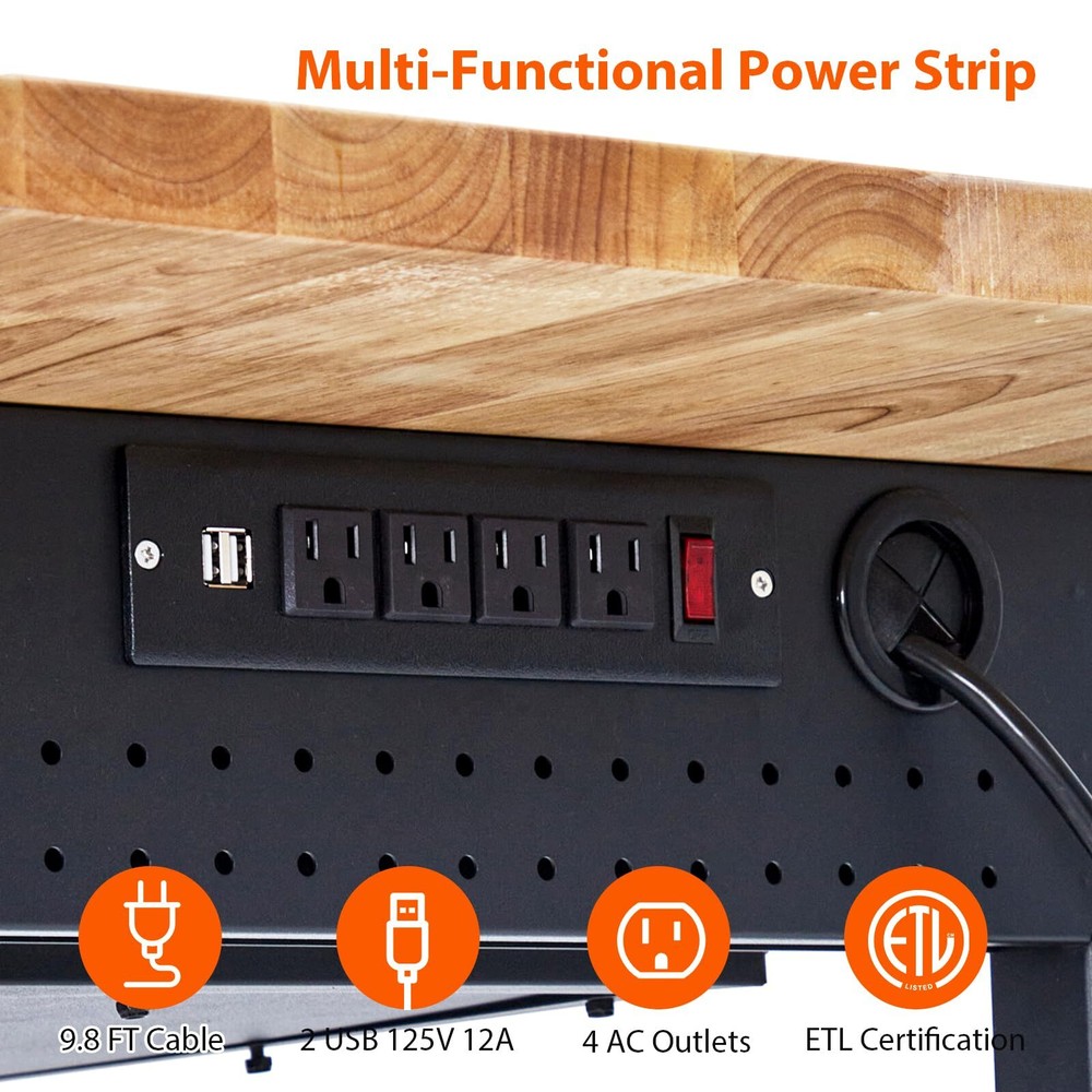 60" Workbench with Drawer Storage Adjustable Height Worktable for Garage Top