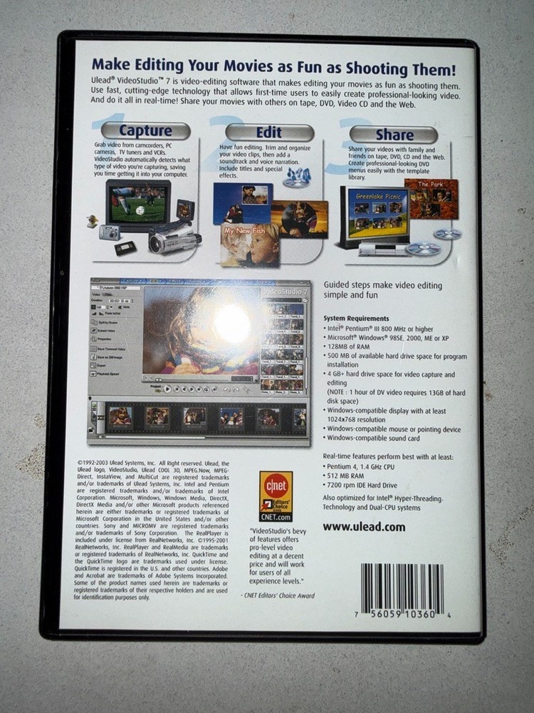 Ulead VideoStudio 7 PC CD-ROM Complete Video Editing Software Vintage Windows XP