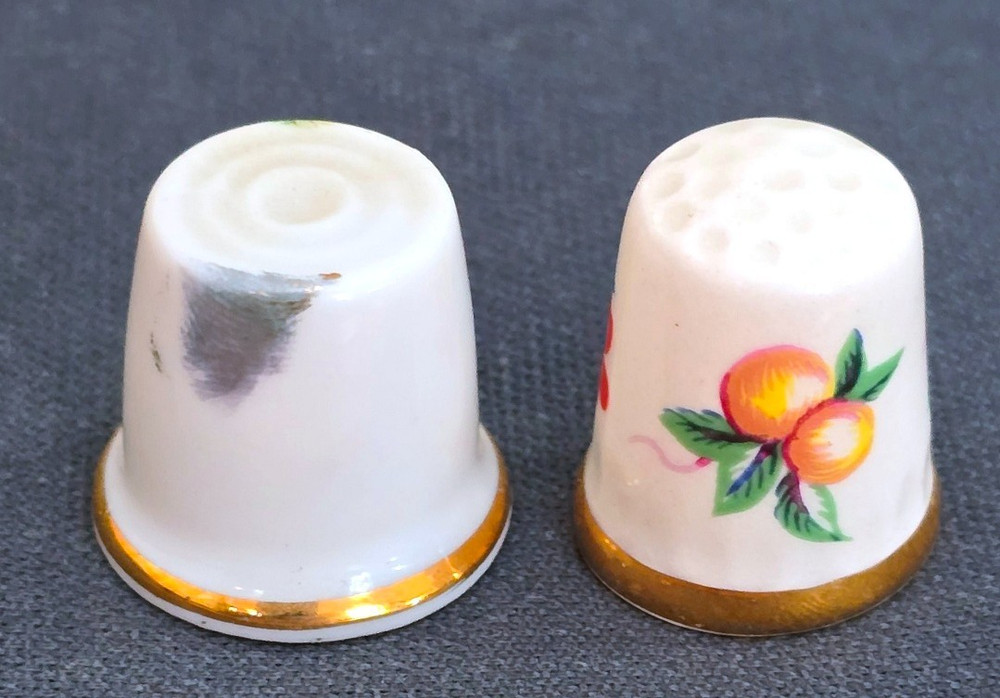 Charming 2pc Floral Ceramic Thimbles