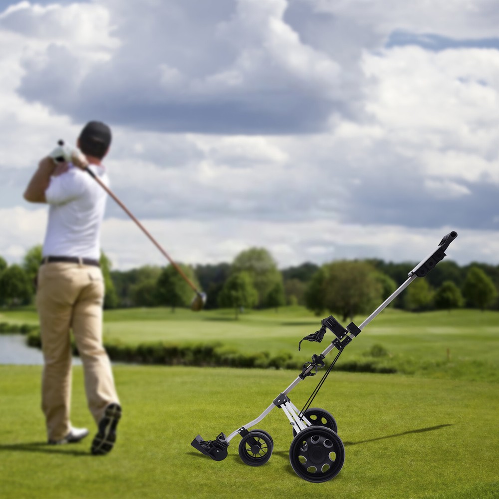 3 Wheel Golf Push Cart Lightweight Push Pull Golf Cart Trolley Sturdy Foldable