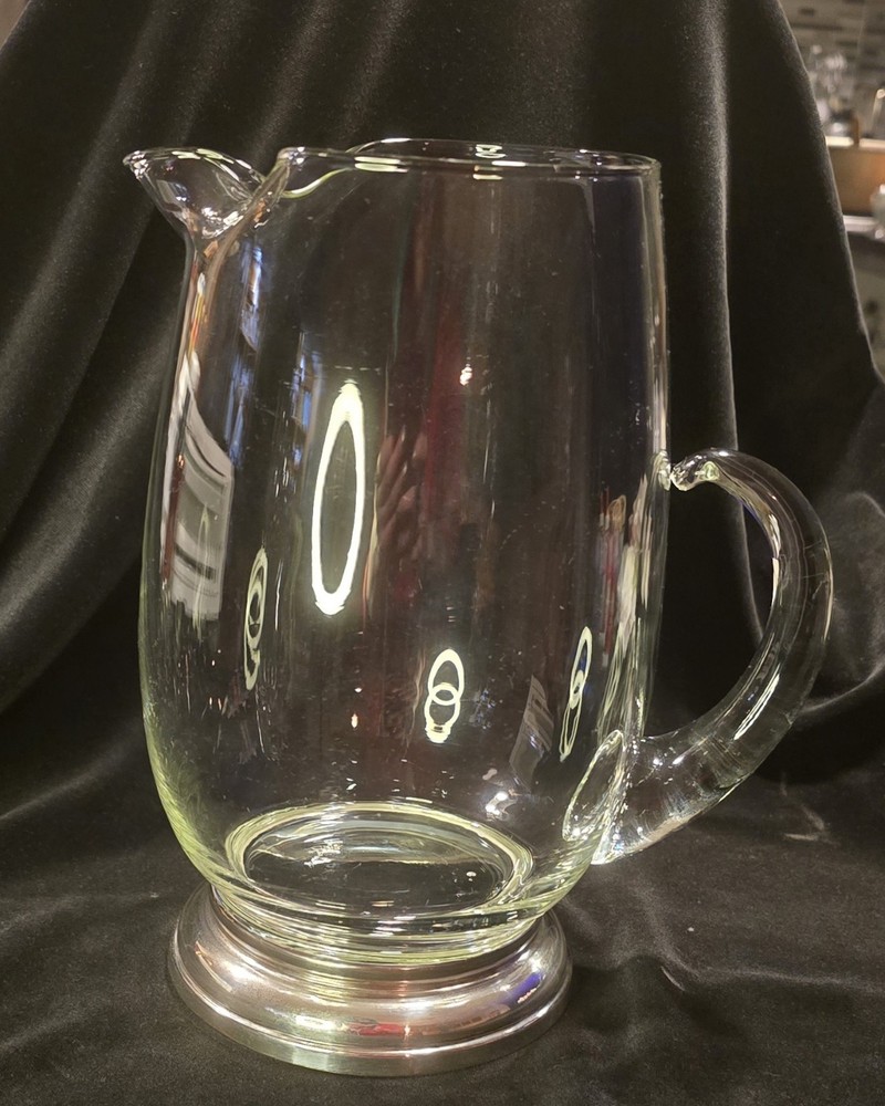 Large Glass Water Pitcher Silver Plate Base