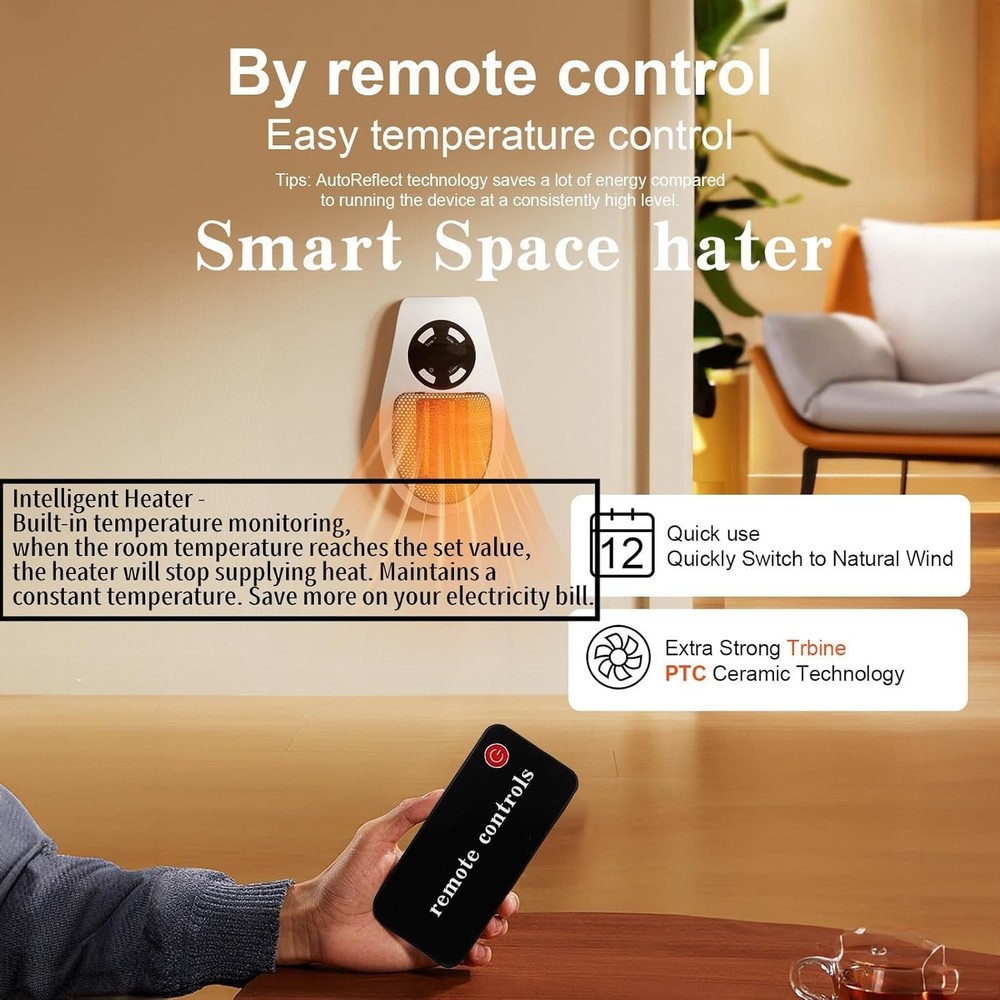 Upgrade Smart Plug in Wall Space Small mini space heater, White-Smart