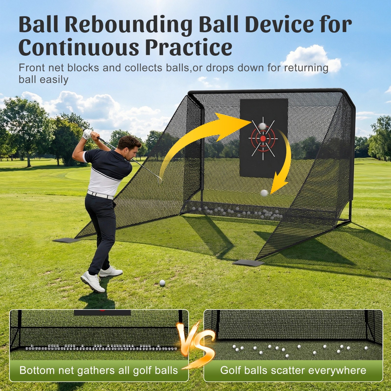 10x7.5 ft Golf Practice Hitting Net with Frame, Netting, Target and Accessories