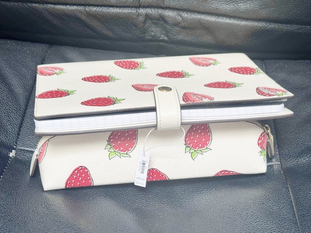 Bundle Set Coach Notebook with Strawberry Print CAO44 & Coach Pencil Case CAP08