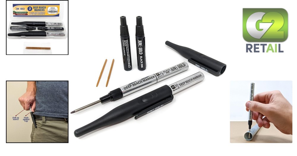 Black Deep Markers - 2 Permanent Markers with Ink Refills and Tips