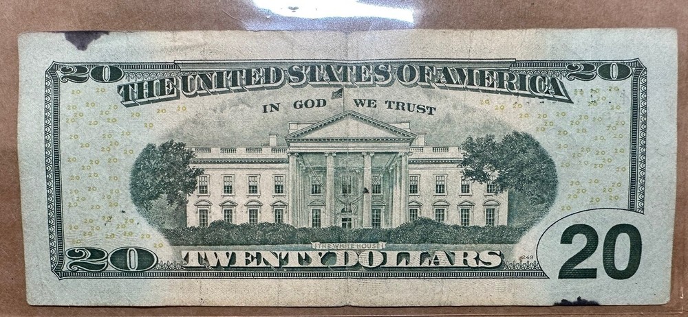 $20 BILL INK SMEAR ERROR & OVER INK BLEED THROUGH REVERSE