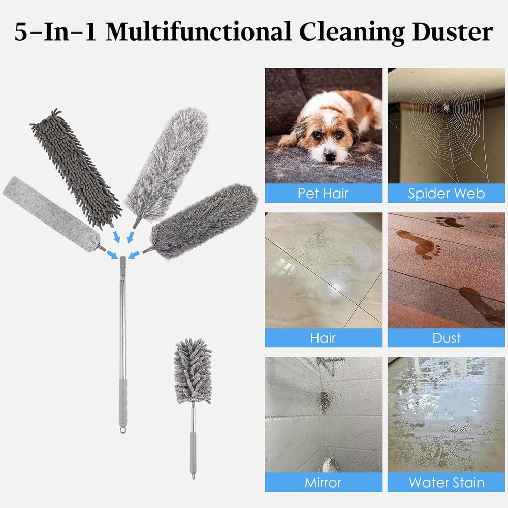 Microfiber Feather Duster Kit with Extension Pole, 7 PCS Washable Reusable Du...