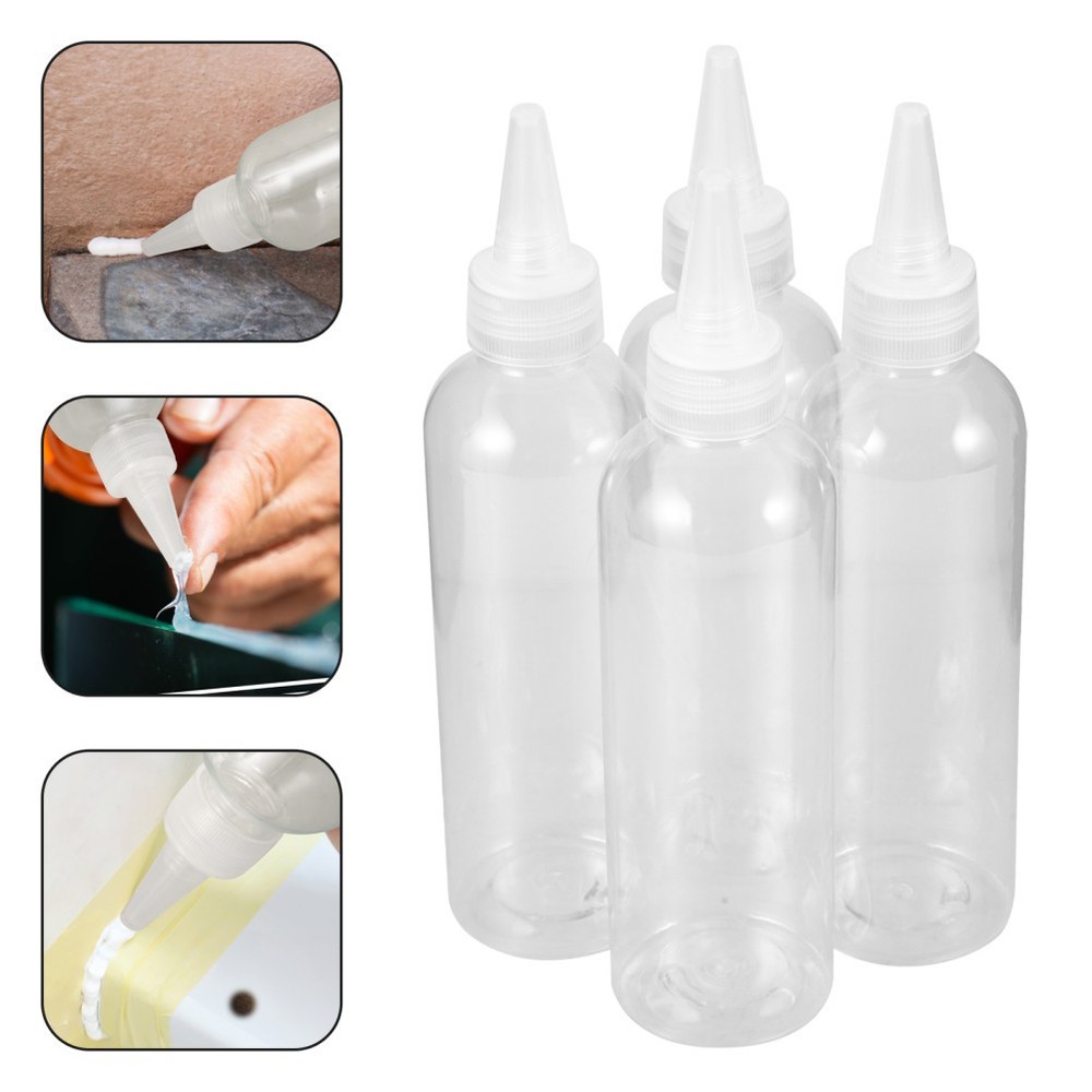 4 Pcs Clear Plastic Precision Tip Bottles for Squeezing Glue or Lubricants
