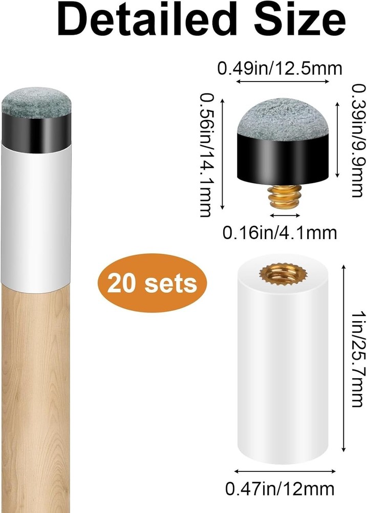 20 Sets Screw on Pool Cue Tips Replacement Billiard Cue Tips with White Pool...