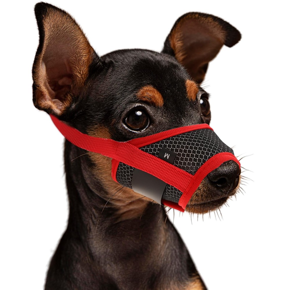 Soft Nylon Muzzle Breathable Mesh Fabric Anti Barking Adjustable Red Small