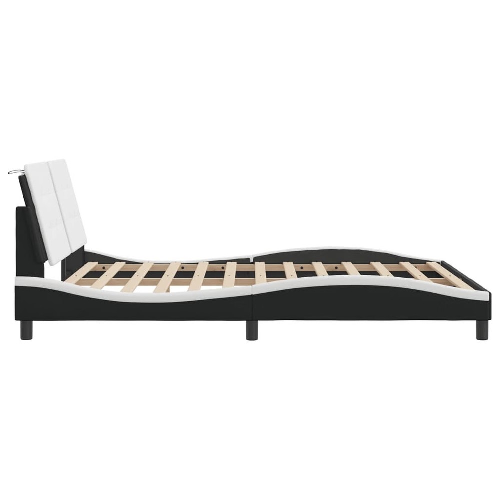 Bed Frame Black and White Faux Leather Full Durable Bed Frame