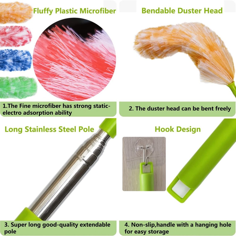 4 Pack Washable Electrostatic Duster, Extendable Pole 25" to 55", Feather Dus...