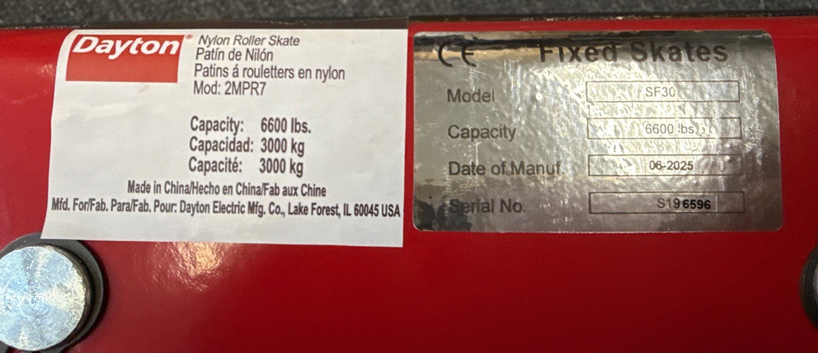 Dayton 2MPR7 Machine Nylon Roller Skates, 6600 lb Capacity, 8 3/4" x 13", 4 Whee