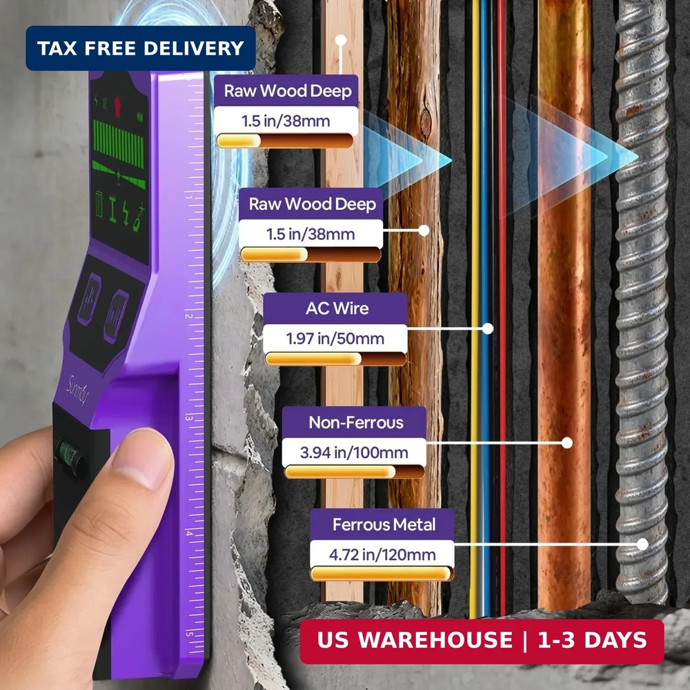 SUNMAY Stud Finder Wall Scanner, 7-in-1 Electronic Stud Sensor & Wall Detector f