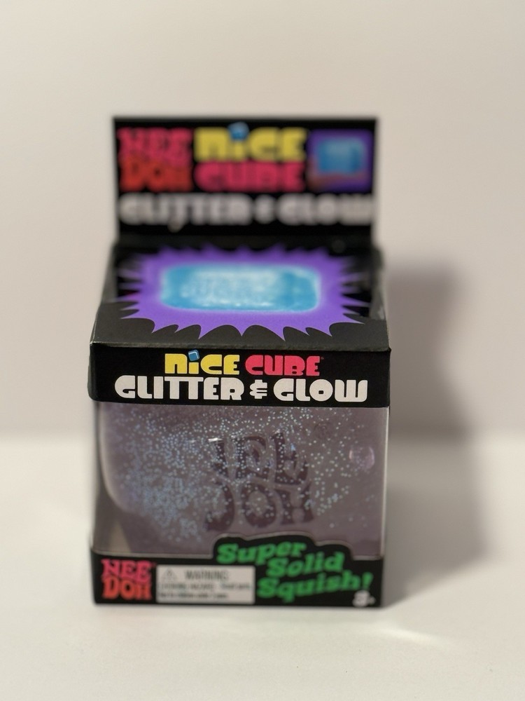 Nee Doh Nice Cube Glitter Glow in the Dark Super Solid Squish Squeeze Ball