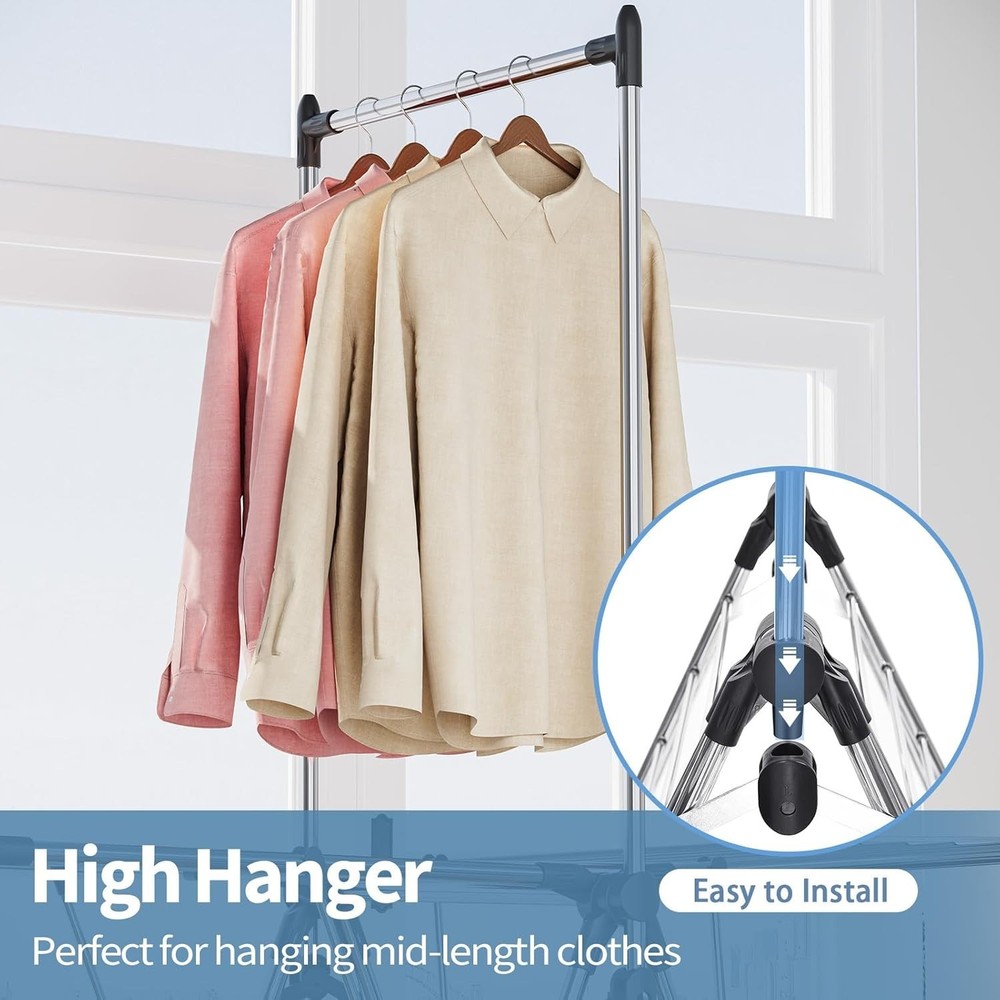 Spacious Foldable Clothes Drying Rack with Adjustable Height Silver - 3 Levels