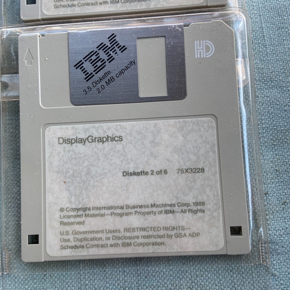 Vintage PC Computer Software IBM 1988 Display Graphics Drivers 3.5” Floppy Disk