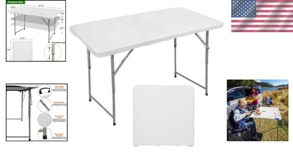 4ft Folding Utility Table - Portable, Adjustable Height for Dining & Picnics