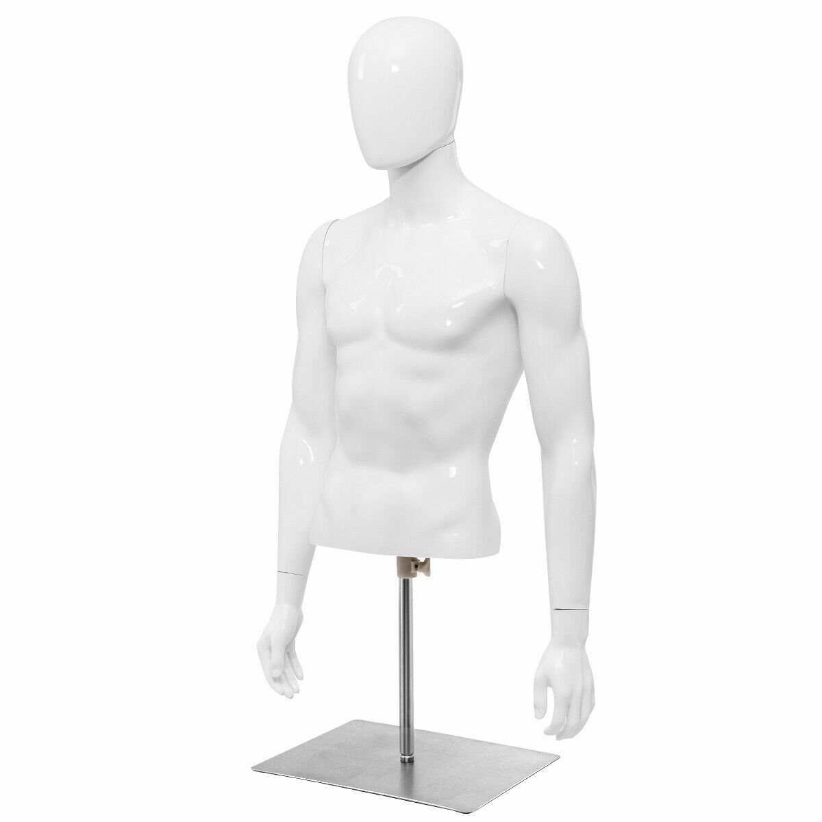 Half Body Mannequin Form Male Head Turn Display White