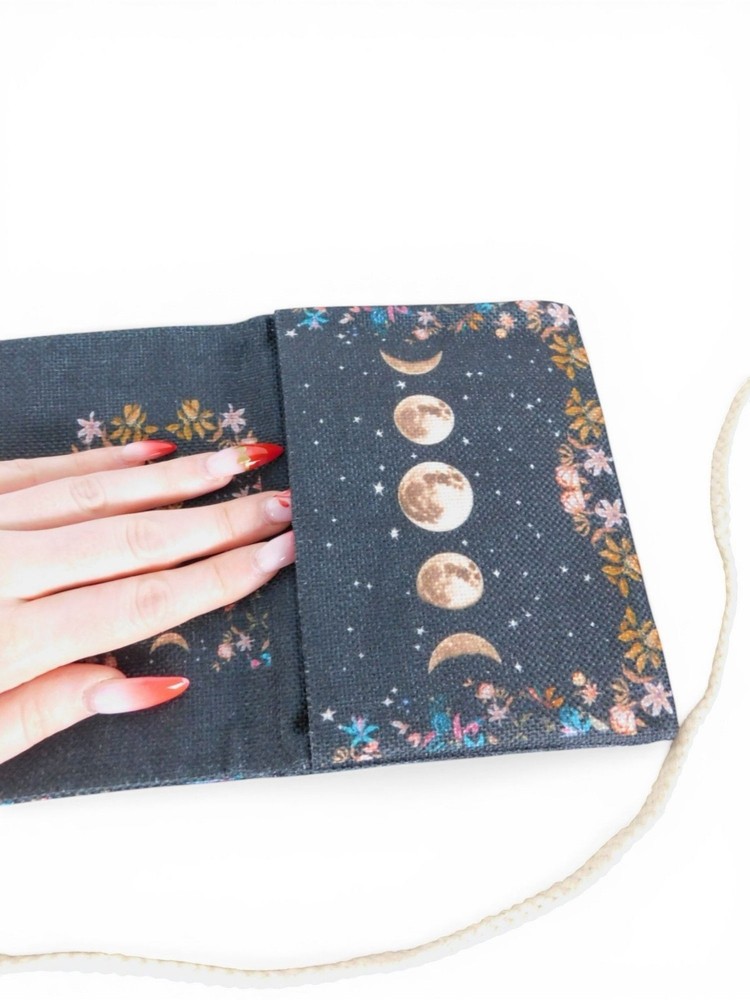 Moon Phase & Floral Tarot Card Holder With String Wrap