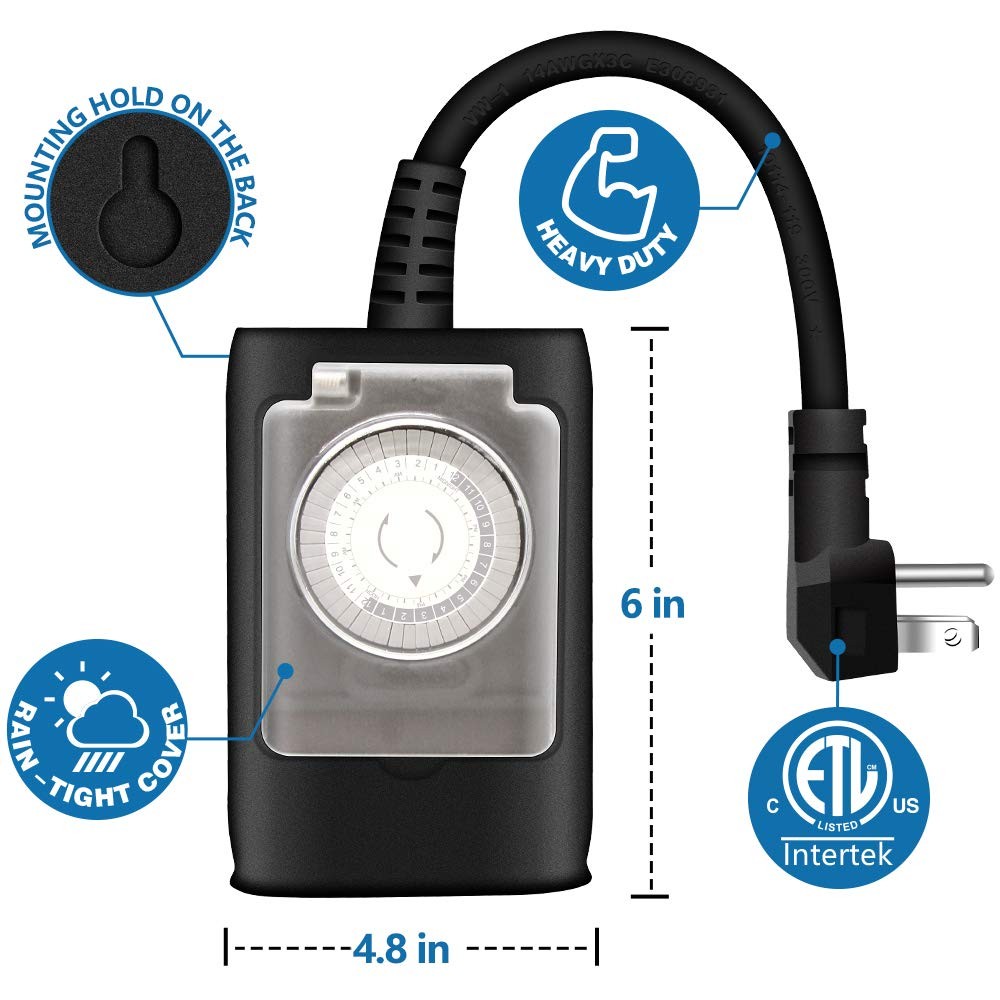 K KASONIC - Outdoor Light Timer Outlet, 24 Hour Mechanical Switch, Black